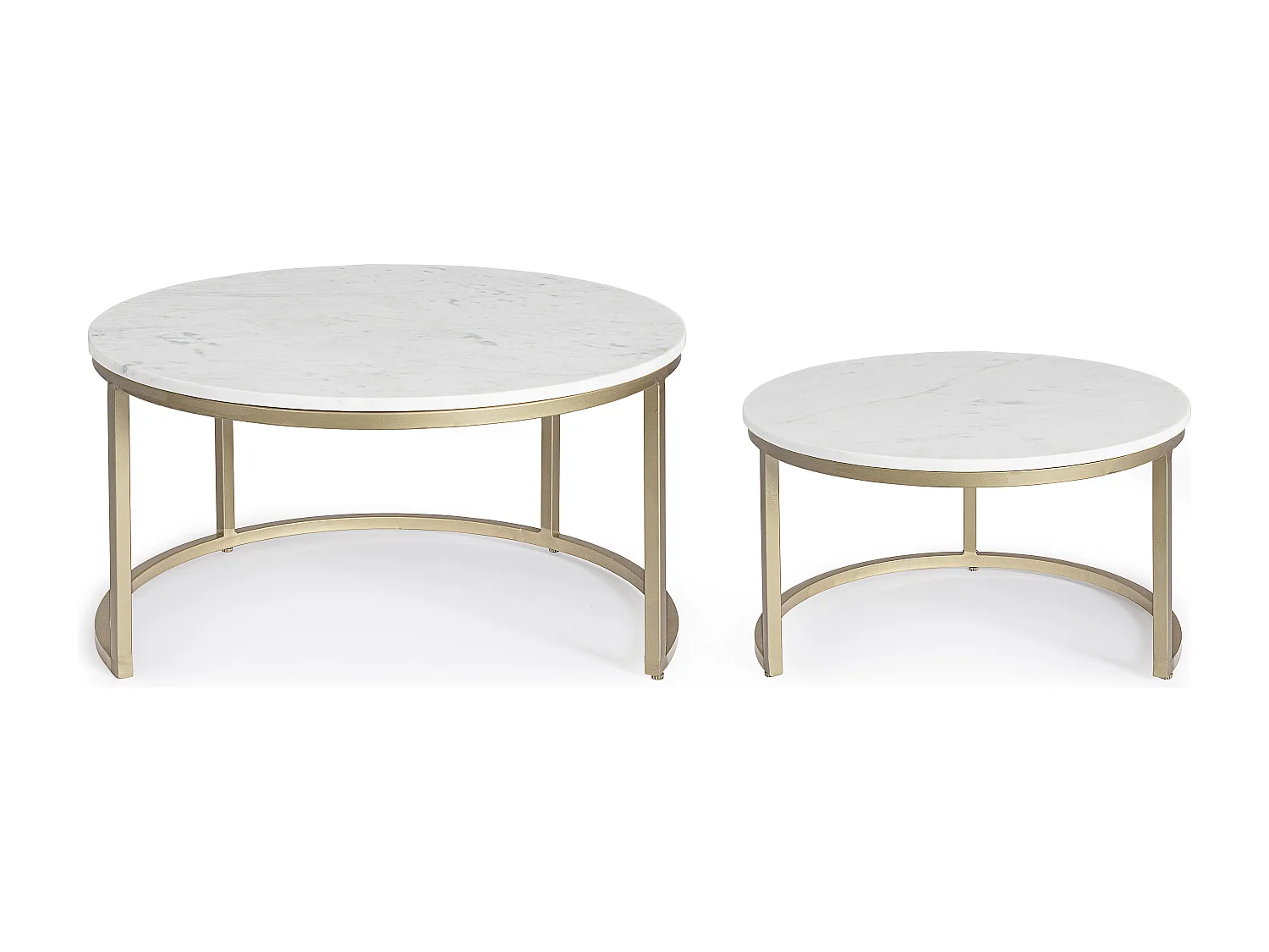 Table basse en marbre blanc et pieds acier doré Lary - Lot de 2