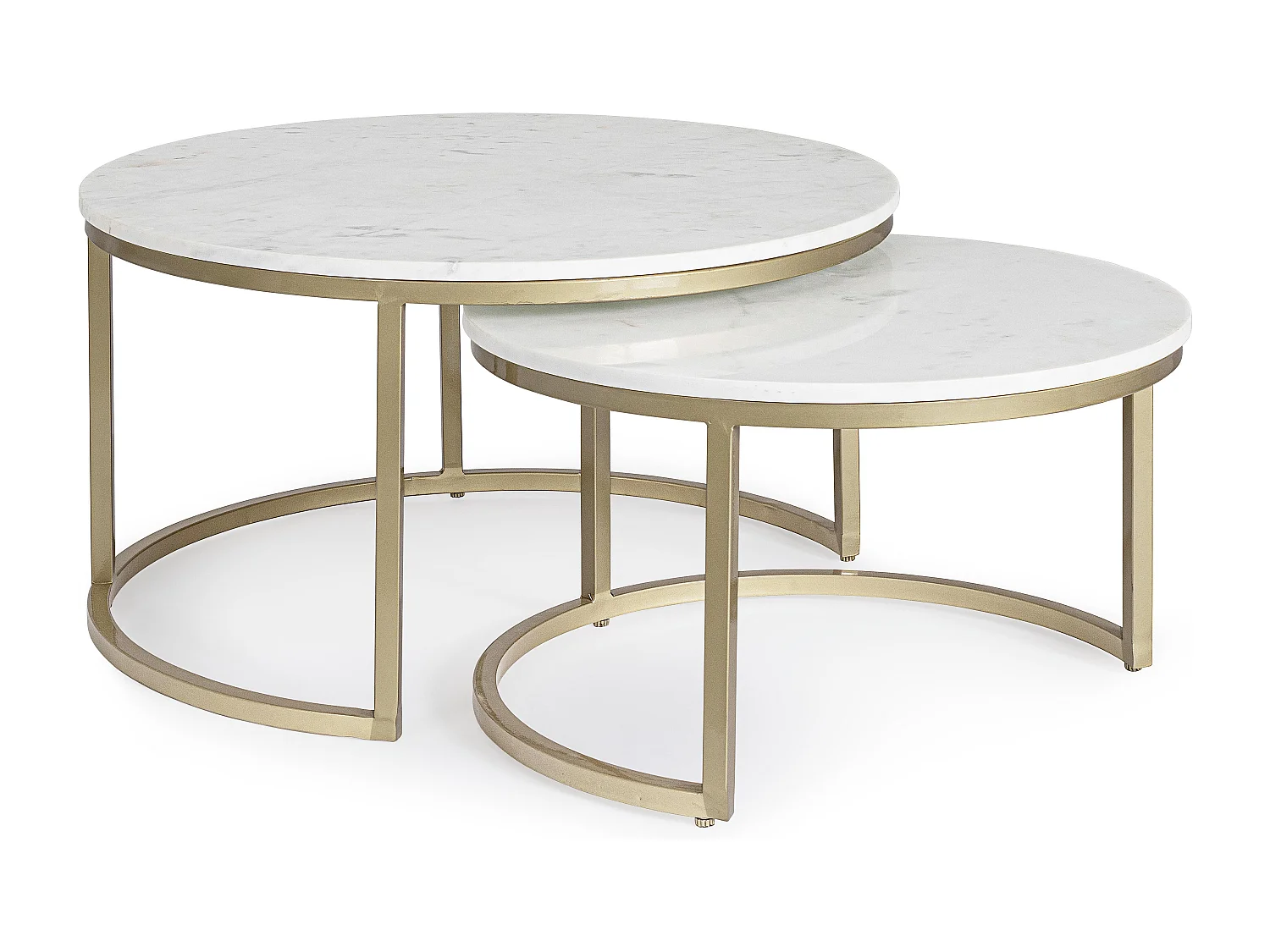 Table basse en marbre blanc et pieds acier doré Lary - Lot de 2