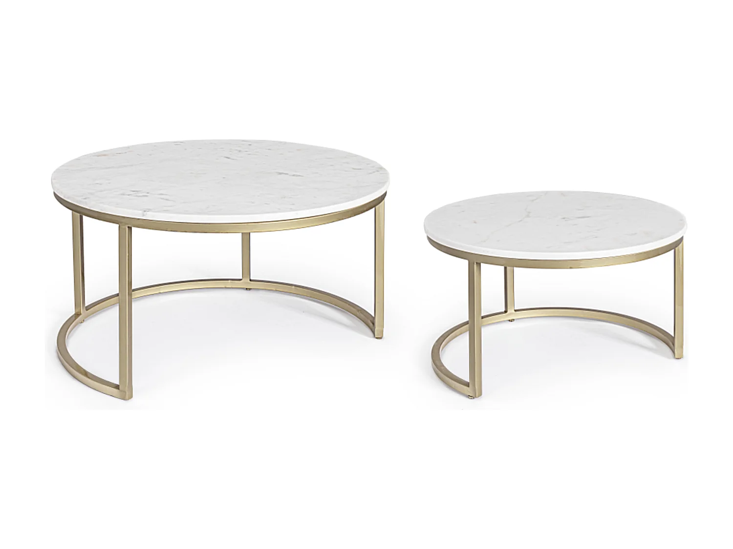 Table basse en marbre blanc et pieds acier doré Lary - Lot de 2
