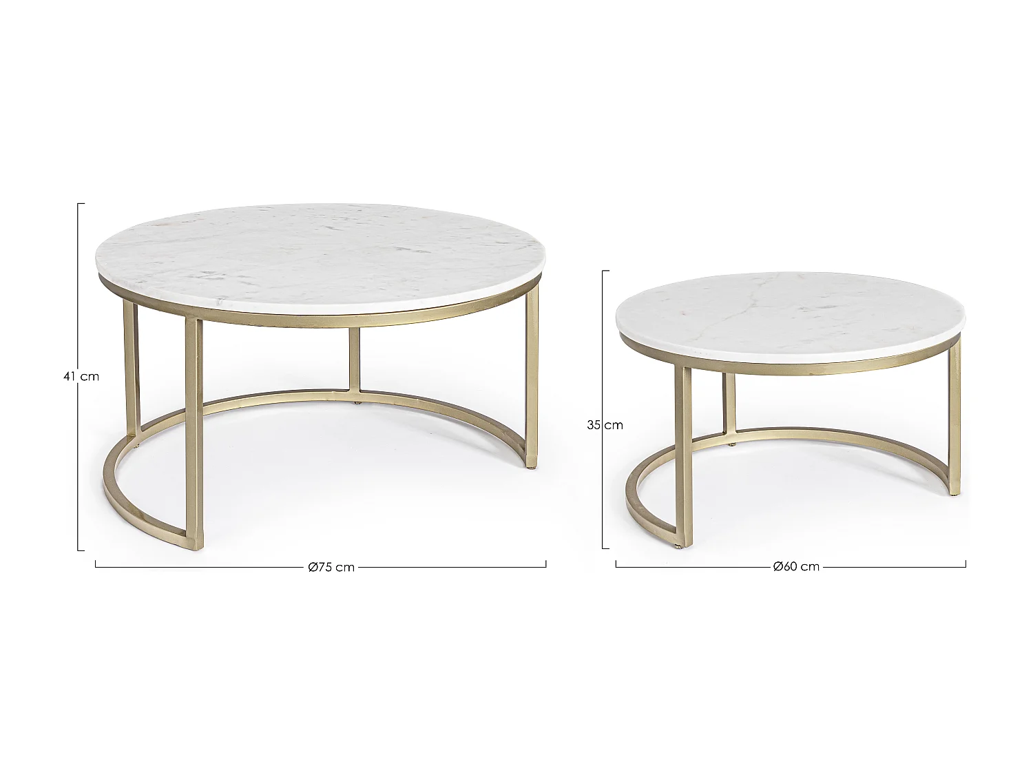 Table basse en marbre blanc et pieds acier doré Lary - Lot de 2