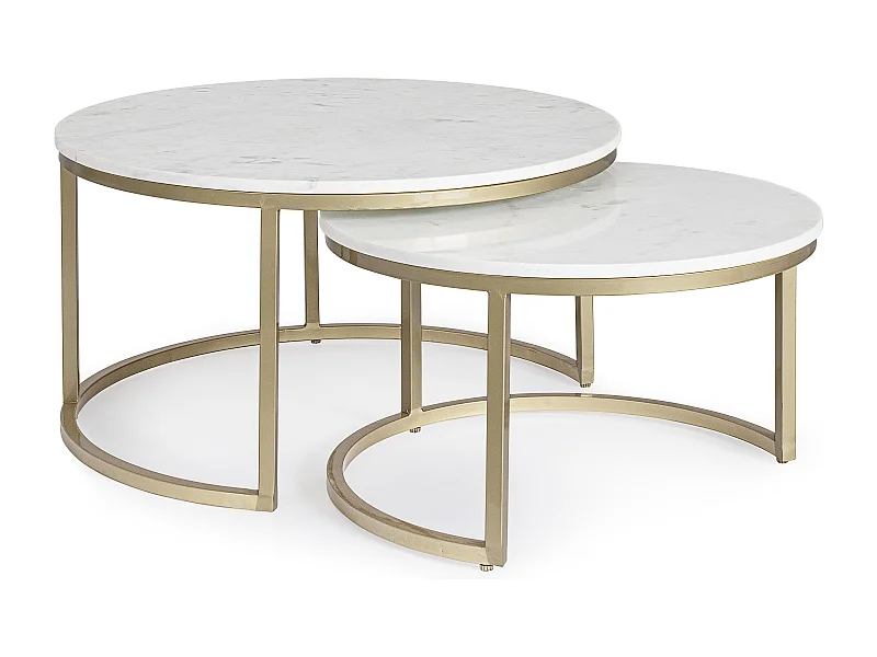 Table basse en marbre blanc et pieds acier doré Lary - Lot de 2