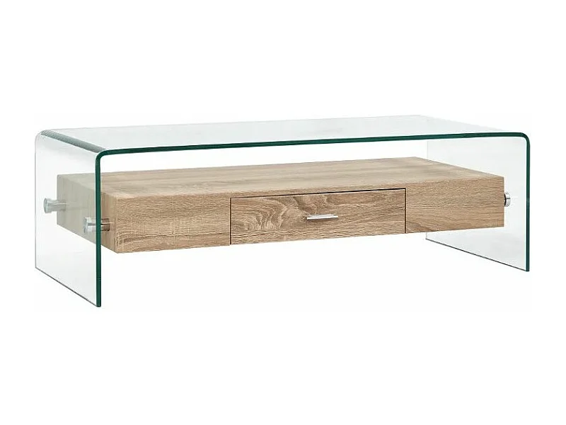Table basse rectangulaire verre transparent et chêne clair Abyssa