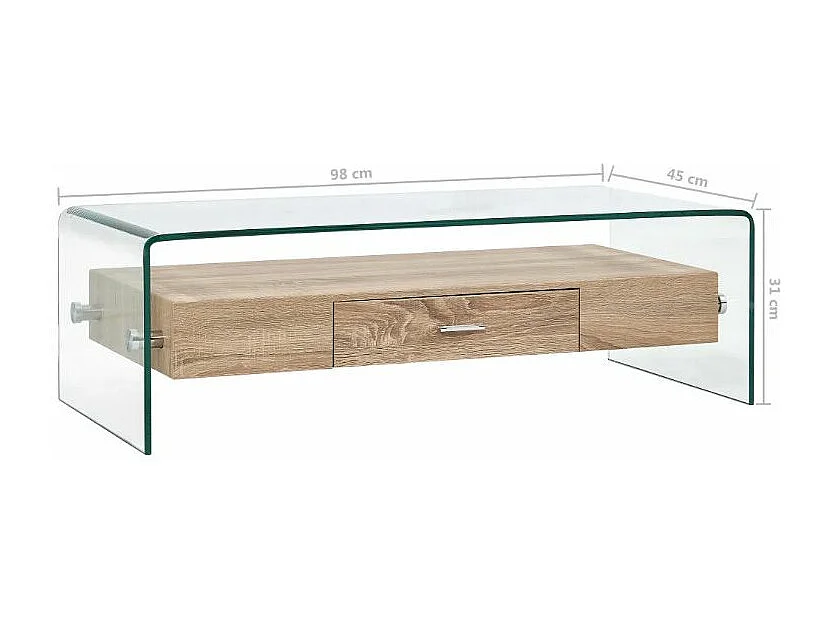 Table basse rectangulaire verre transparent et chêne clair Abyssa