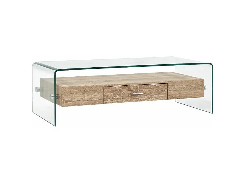 Table basse rectangulaire verre transparent et chêne clair Abyssa