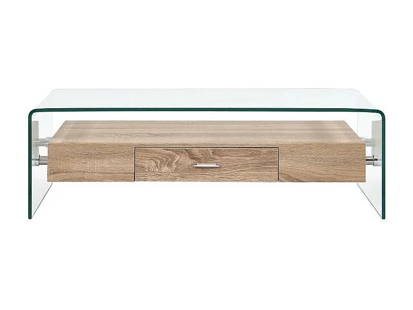 Table basse rectangulaire verre transparent et chêne clair Abyssa