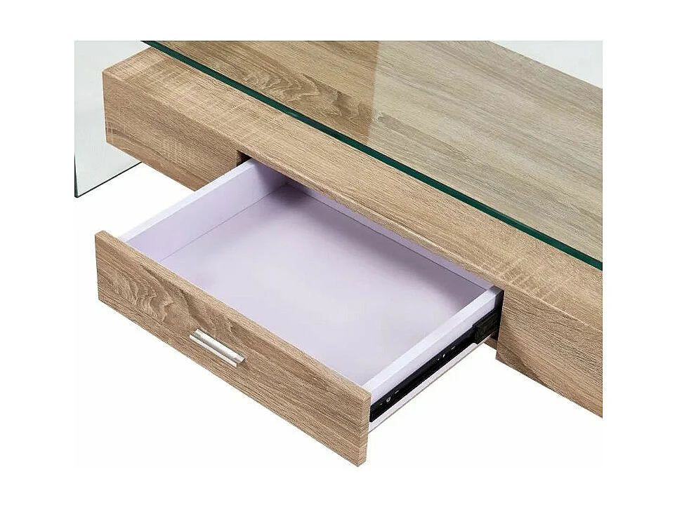 Table basse rectangulaire verre transparent et chêne clair Abyssa