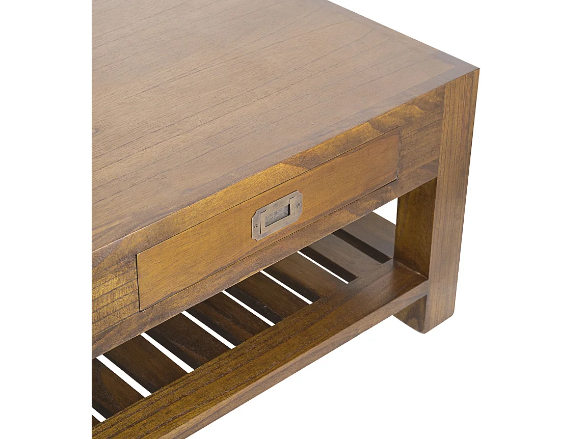 Table basse rectangulaire en bois massif de Mindy 2 tiroirs Orka 120cm