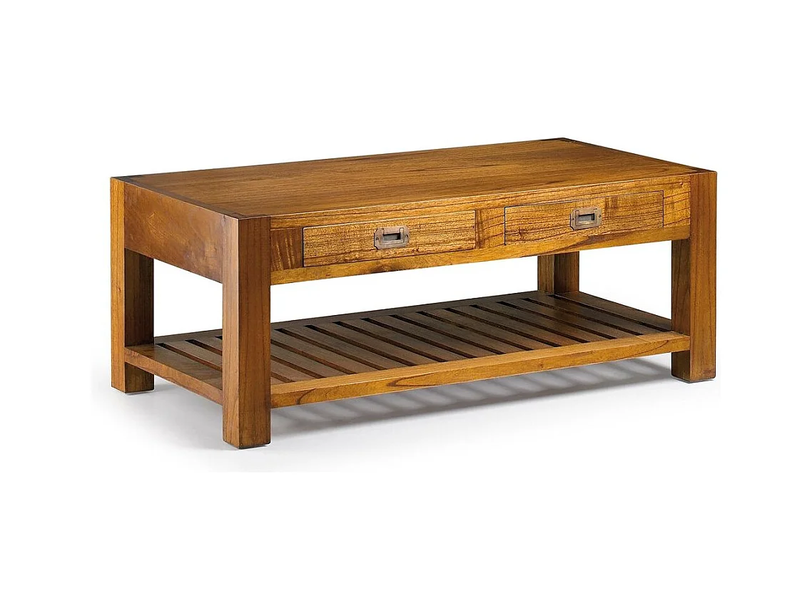 Table basse rectangulaire en bois massif de Mindy 2 tiroirs Orka 120cm