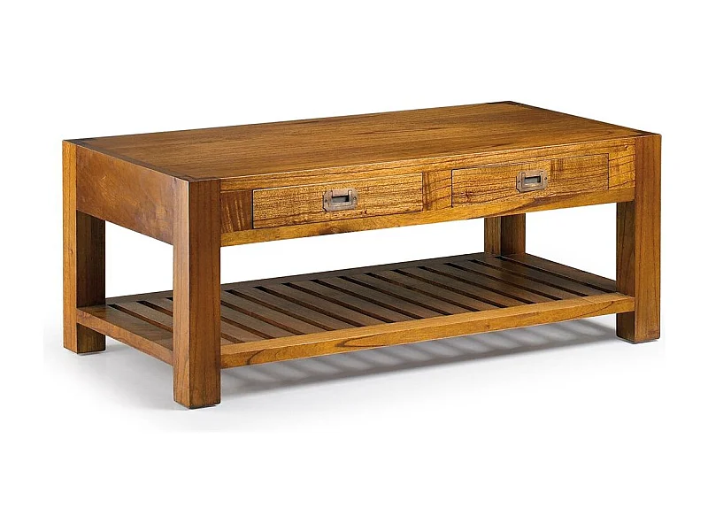 Table basse rectangulaire en bois massif de Mindy 2 tiroirs Orka 120cm
