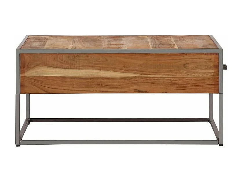 Table basse 2 tiroirs 2 tiroirs acacia massif clair et métal gris Babola