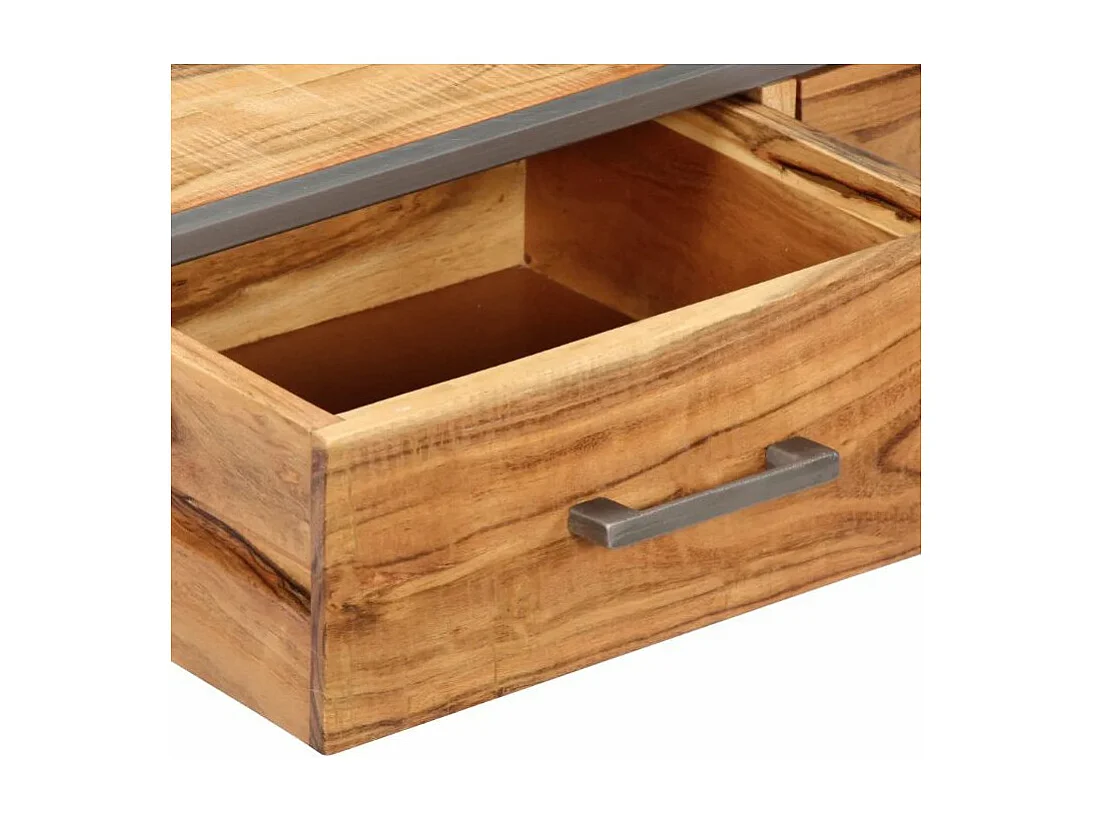 Table basse 2 tiroirs 2 tiroirs acacia massif clair et métal gris Babola