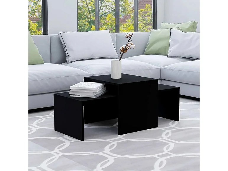 Set de 2 tables basses gigognes bois noir Folet 100cm