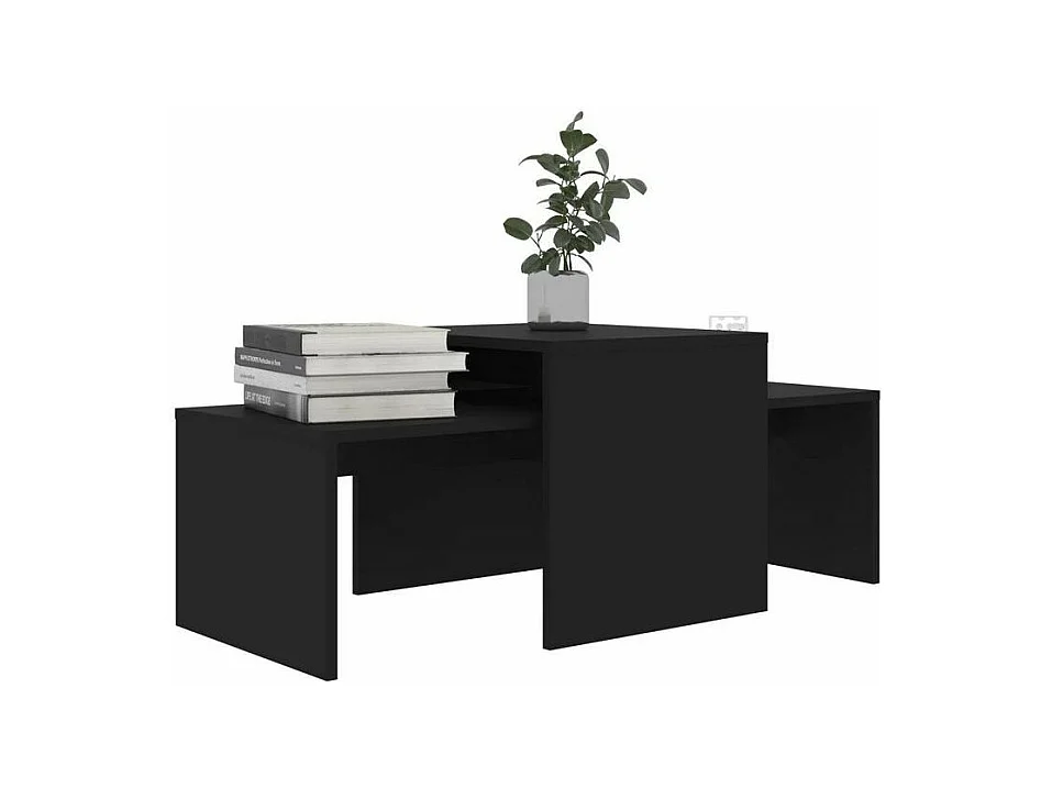 Set de 2 tables basses gigognes bois noir Folet 100cm
