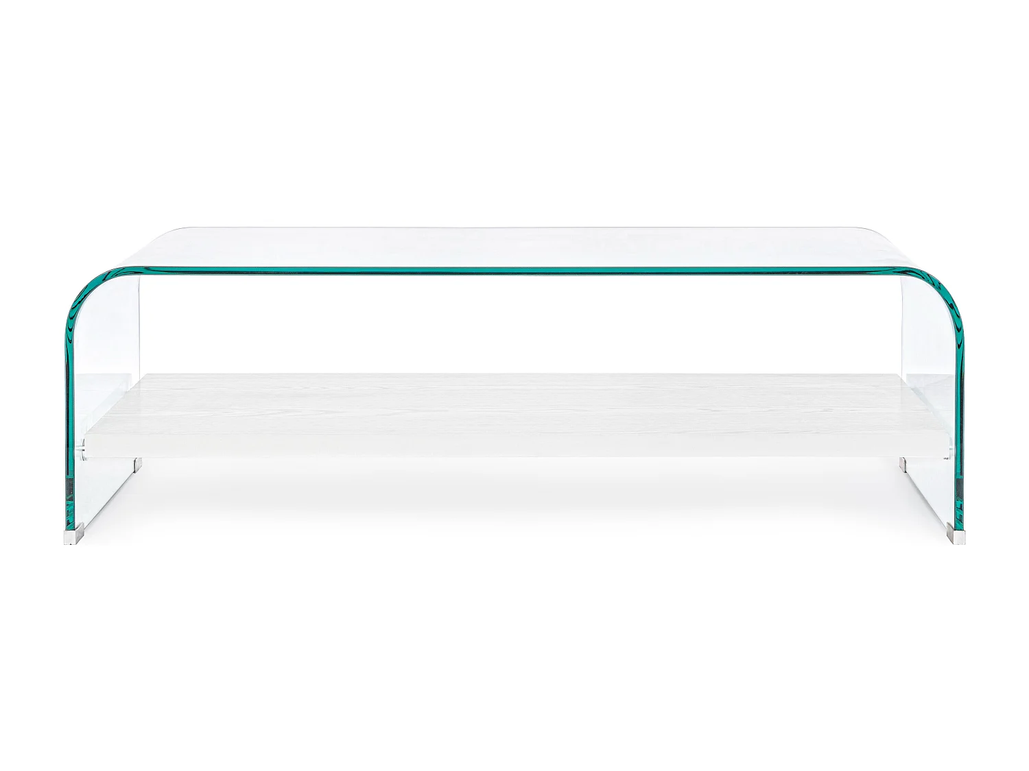 Table basse 1 niche bois blanc et verre trempé courbé Louiza 110cm