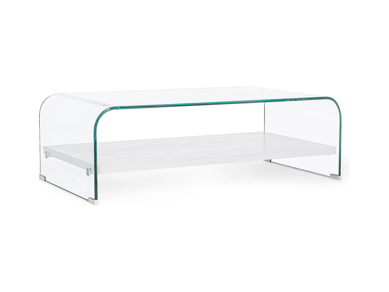 Table basse 1 niche bois blanc et verre trempé courbé Louiza 110cm