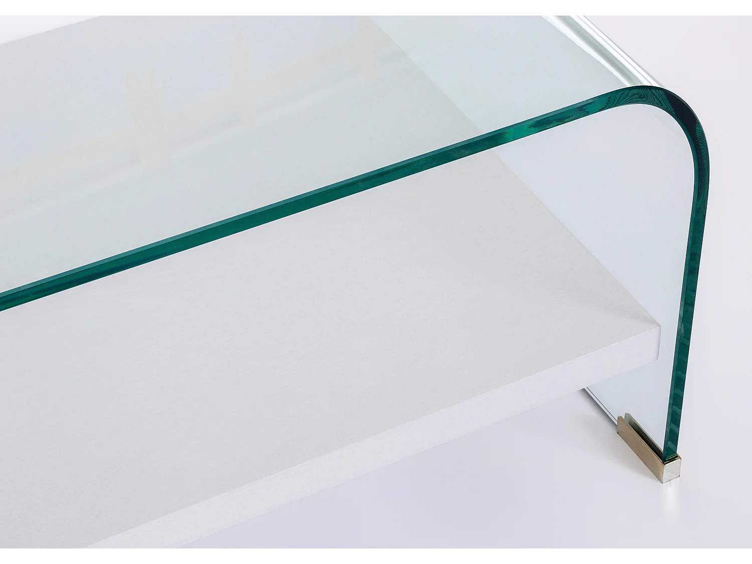 Table basse 1 niche bois blanc et verre trempé courbé Louiza 110cm