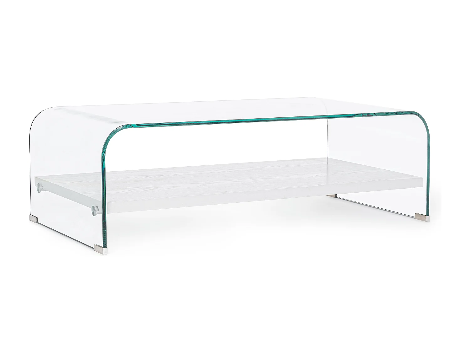 Table basse 1 niche bois blanc et verre trempé courbé Louiza 110cm