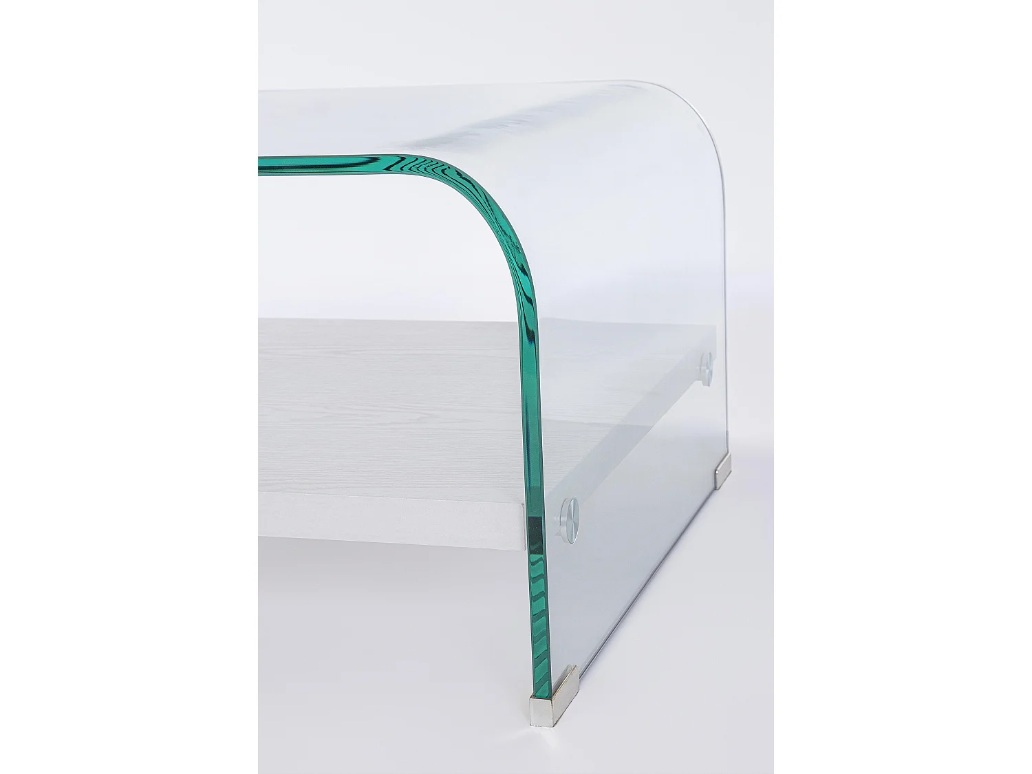 Table basse 1 niche bois blanc et verre trempé courbé Louiza 110cm