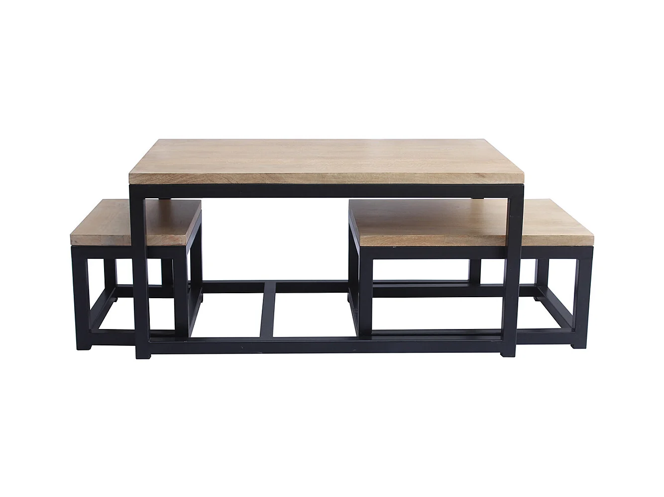 Tables basses gigognes bois manguier massif et métal noir (lot de 3) FACTORY