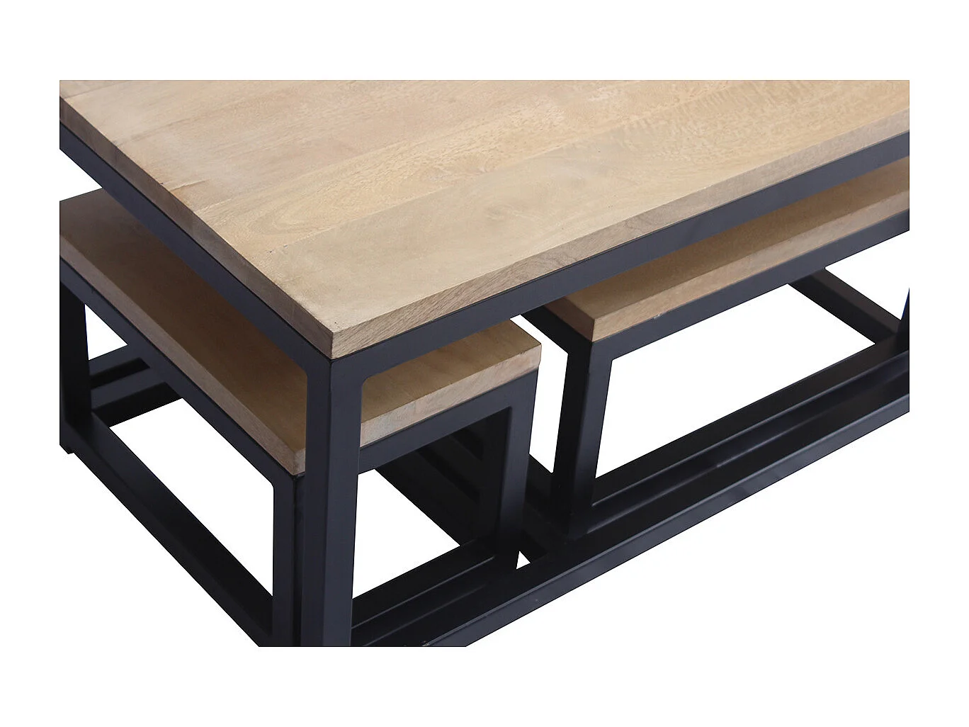 Tavolini bassi a scomparsa in mango e metallo nero (gruppo di 3) FACTORY