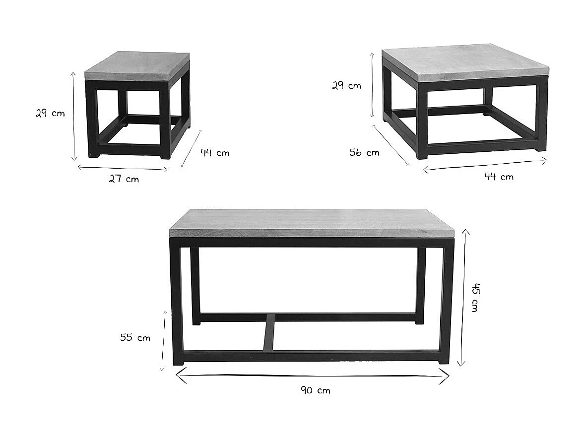 Tavolini bassi a scomparsa in mango e metallo nero (gruppo di 3) FACTORY