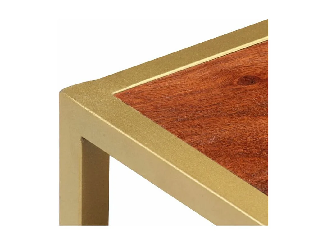 Table basse rectangulaire 2 tiroirs acacia massif foncé et métal doré Mitu