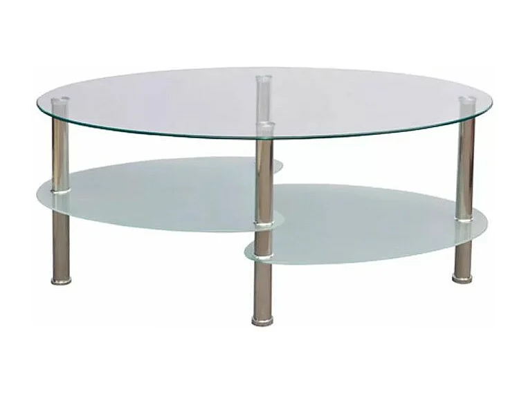Table basse ovale verre trempé blanc et métal chromé Kyrah