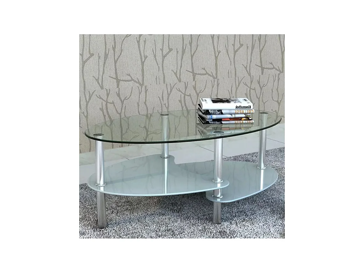 Table basse ovale verre trempé blanc et métal chromé Kyrah