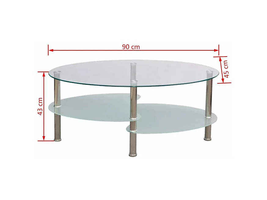Table basse ovale verre trempé blanc et métal chromé Kyrah