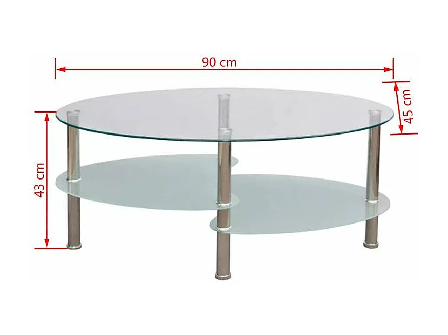 Table basse ovale verre trempé blanc et métal chromé Kyrah