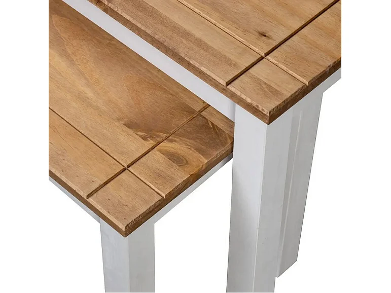 Set de 2 tables gigognes pin massif foncé et blanc Cosa
