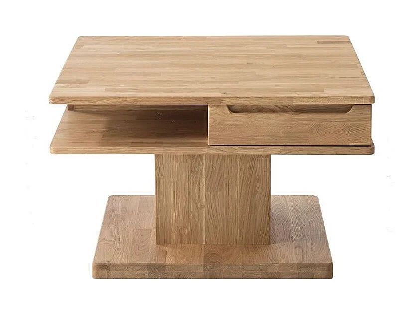 Vierkante salontafel in natuurlijk eikenhout met 2 laden Kalido 90 cm