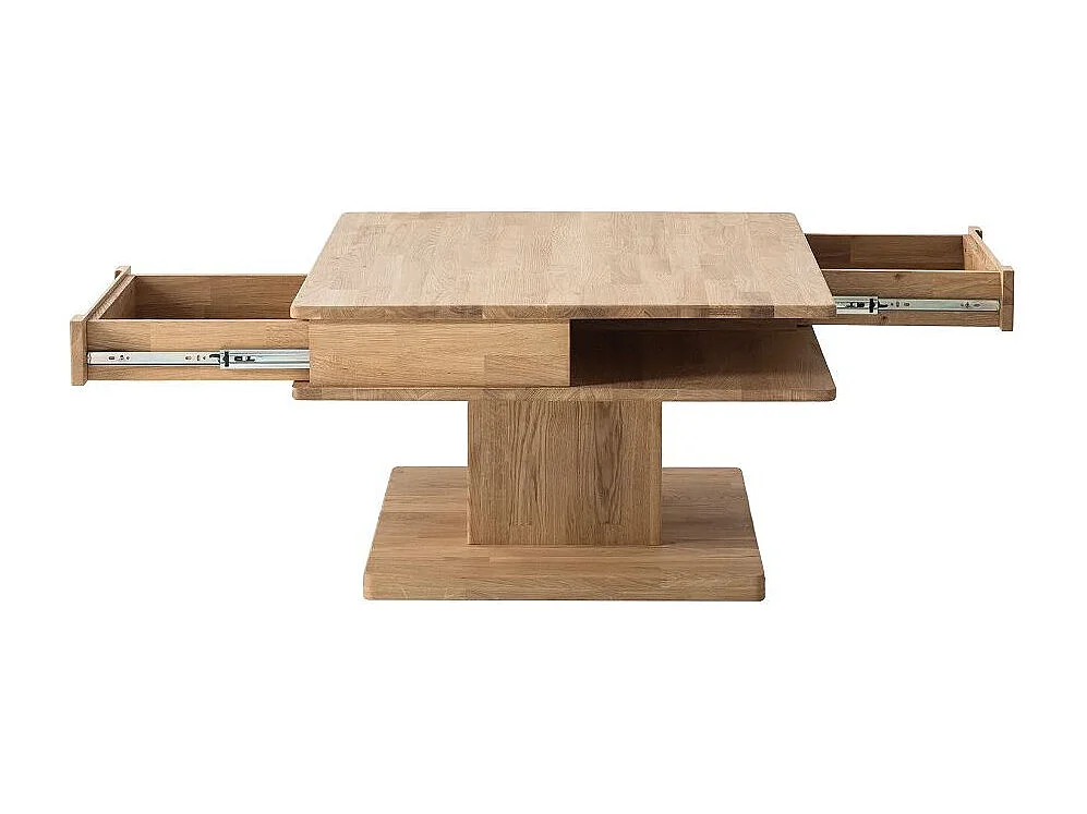 Vierkante salontafel in natuurlijk eikenhout met 2 laden Kalido 90 cm