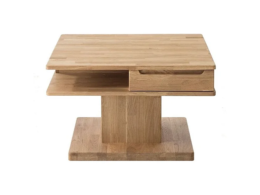 Table basse carrée en bois de chêne naturel 2 tiroirs Kalido 90cm