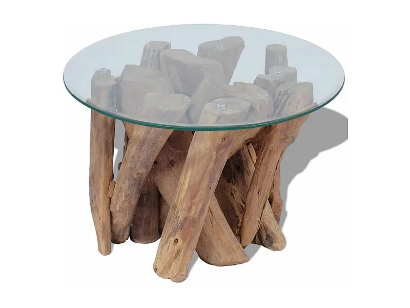 Table basse ronde verre trempé et teck massif Done 60cm