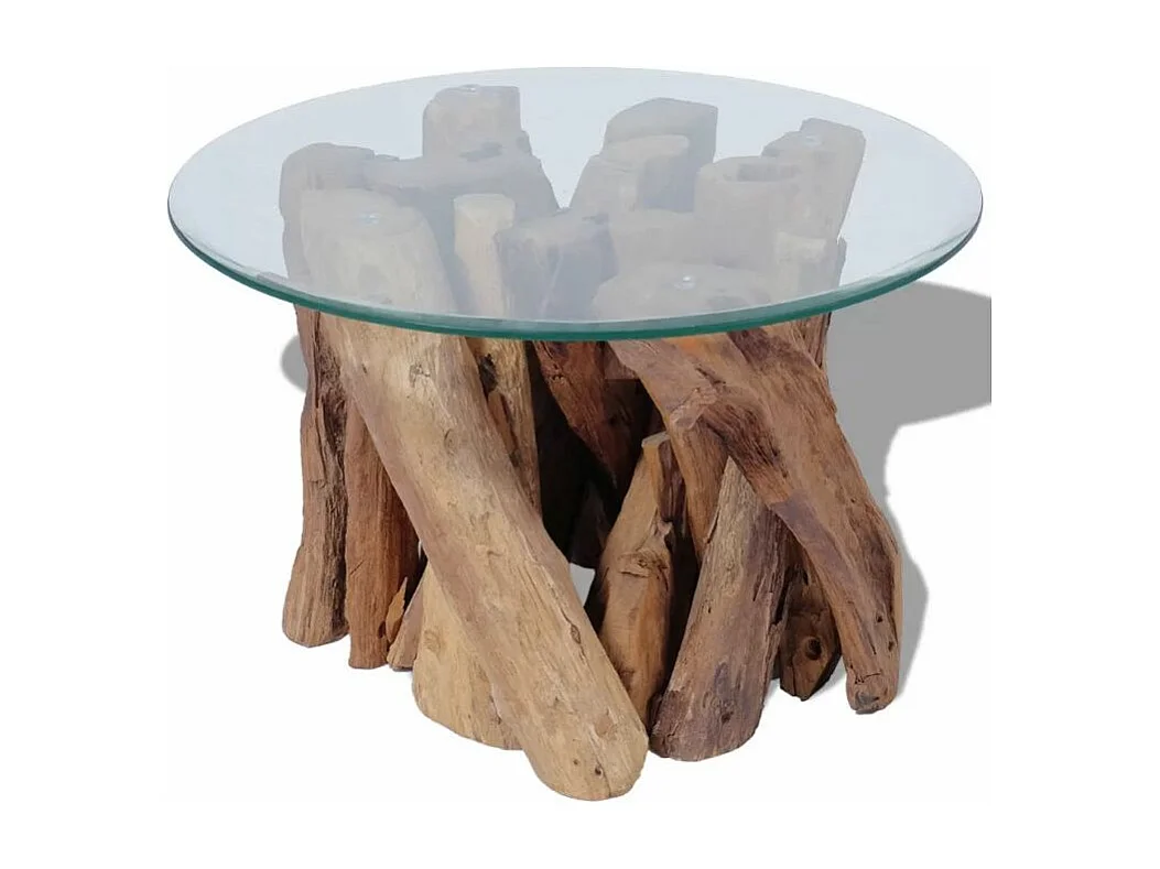 Table basse ronde verre trempé et teck massif Done 60cm