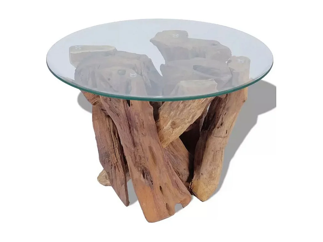 Table basse ronde verre trempé et teck massif Done 60cm