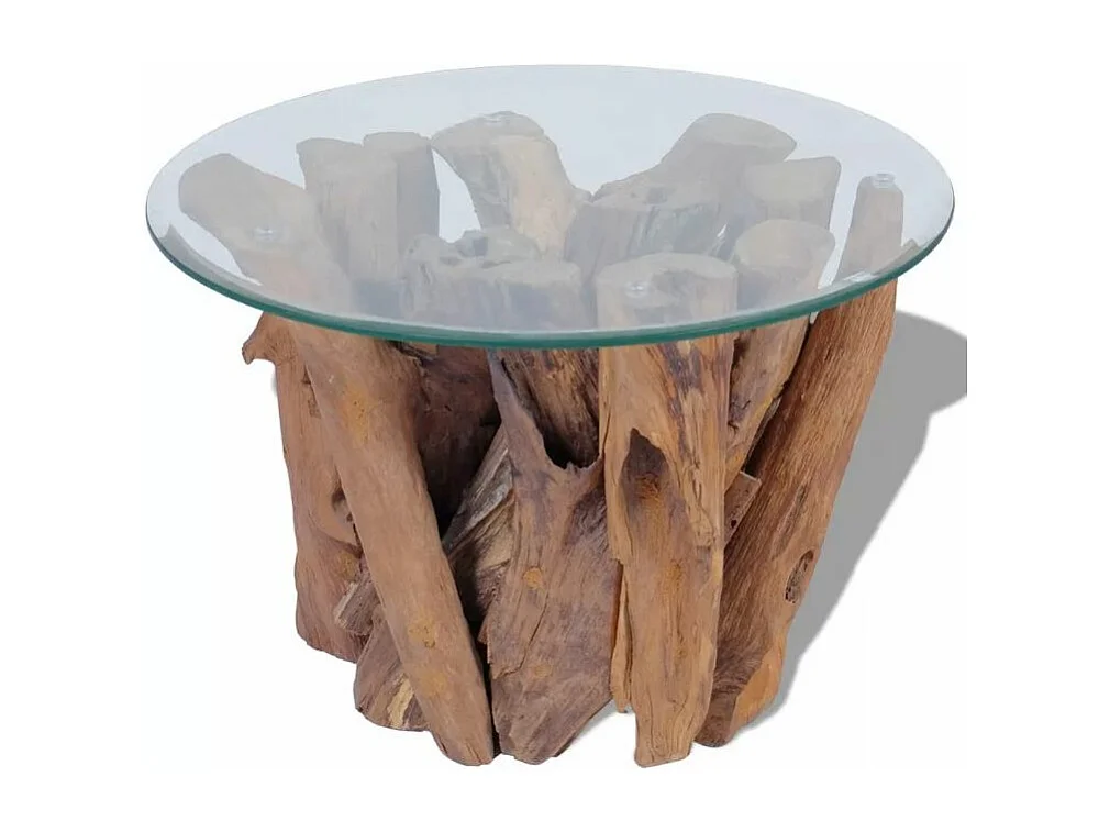 Table basse ronde verre trempé et teck massif Done 60cm