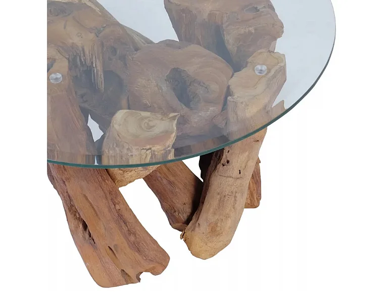 Table basse ronde verre trempé et teck massif Done 60cm