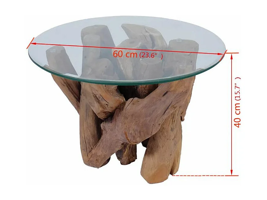 Table basse ronde verre trempé et teck massif Done 60cm