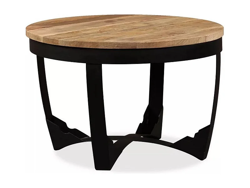 Table basse ronde manguier massif clair et pieds métal noir Dink