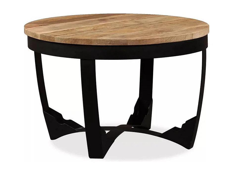 Table basse ronde manguier massif clair et pieds métal noir Dink
