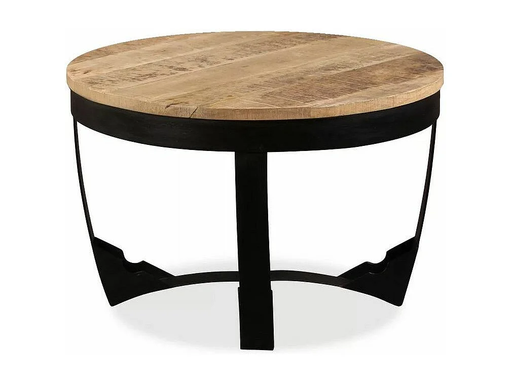 Table basse ronde manguier massif clair et pieds métal noir Dink