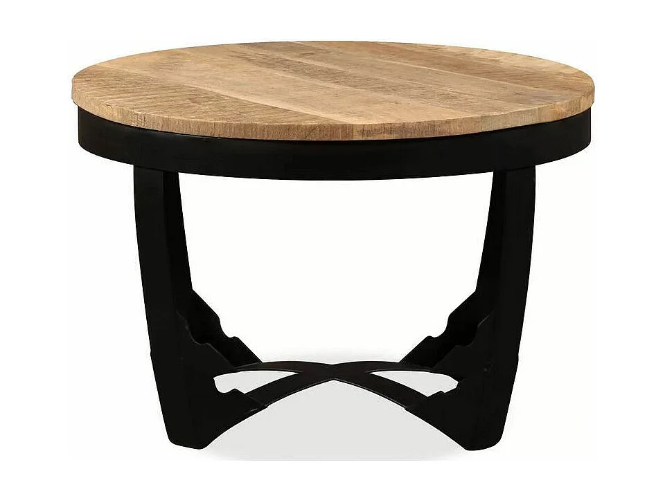 Table basse ronde manguier massif clair et pieds métal noir Dink