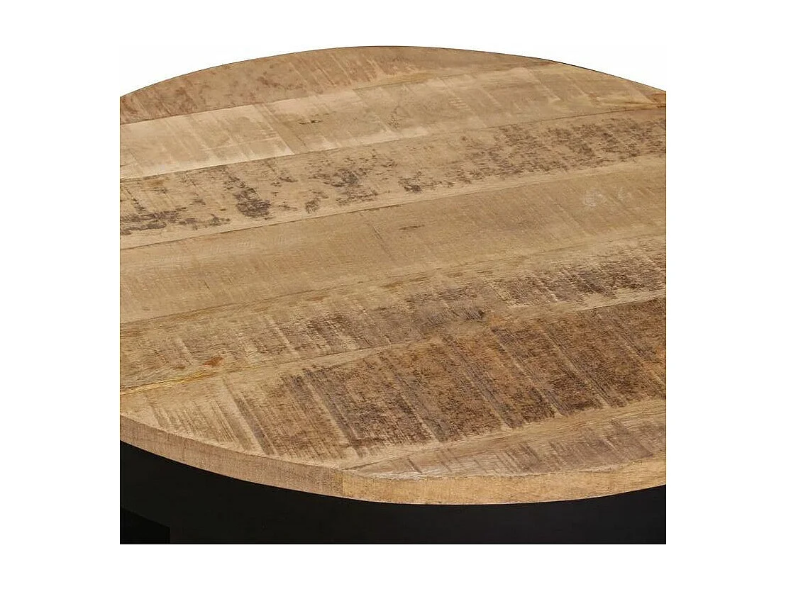 Table basse ronde manguier massif clair et pieds métal noir Dink
