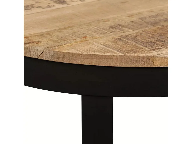 Table basse ronde manguier massif clair et pieds métal noir Dink
