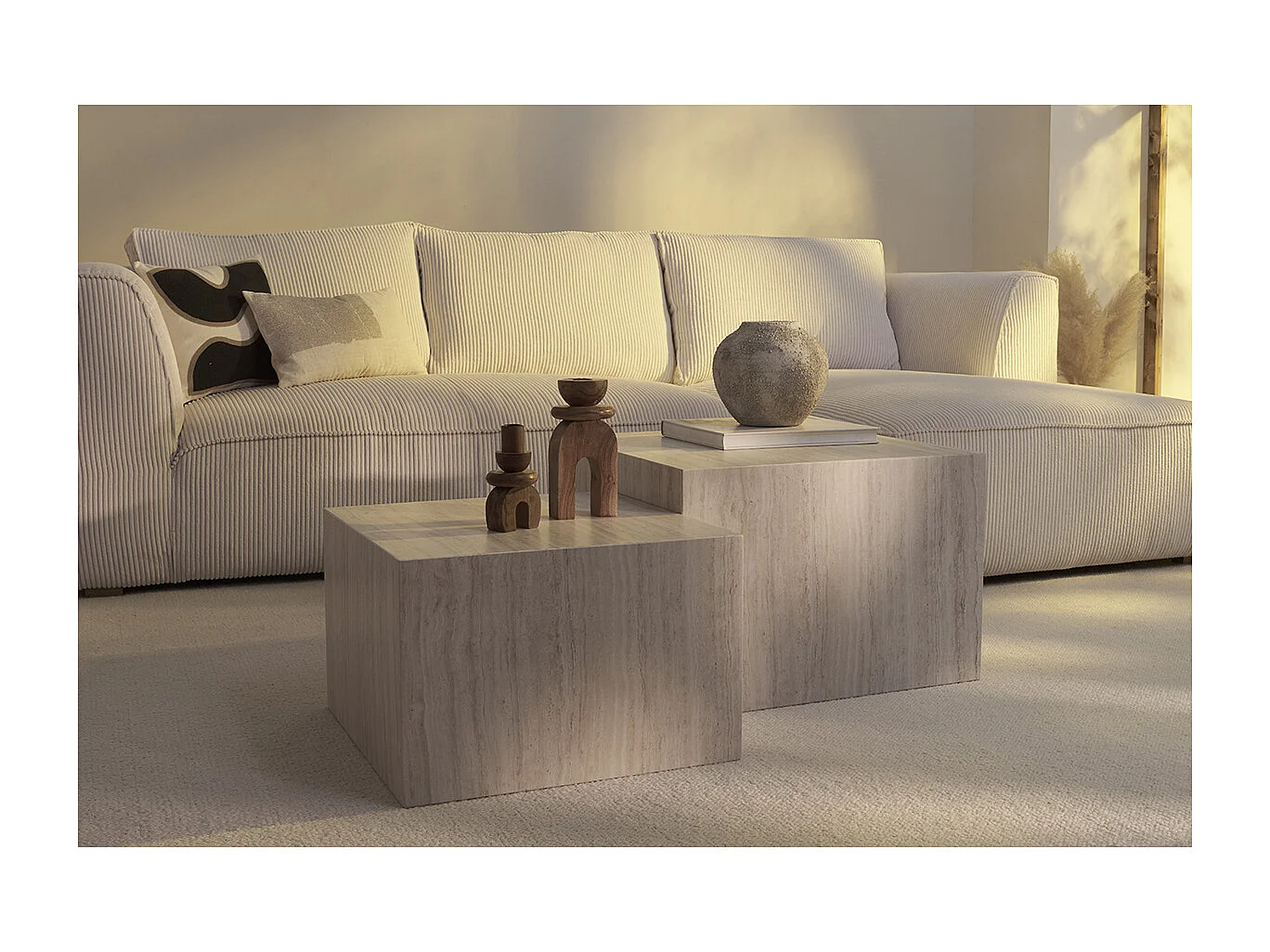 Tavolini da salotto estraibili design effetto travertino (set di 2) CALLA