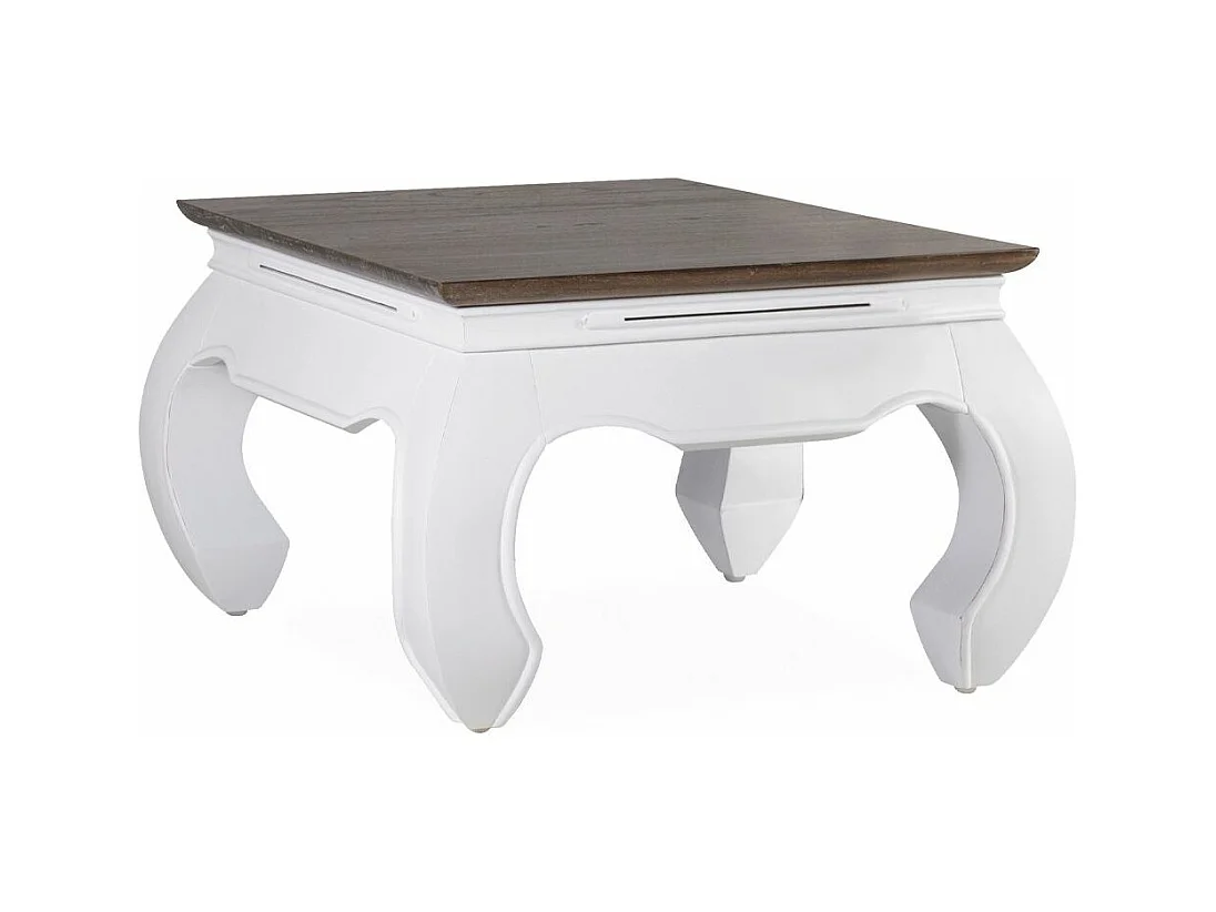 Mesa de centro cuadrada madera maciza de mindi blanco y marrón Orpirest 60 cm