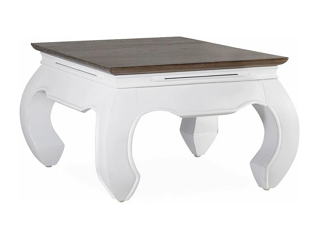 Table basse carrée bois massif de mindi blanc et marron Orpirest 60cm