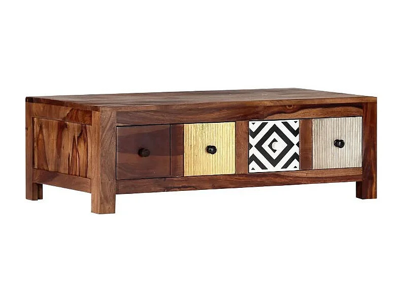 Table basse rectangulaire 4 tiroirs sesham massif foncé Balima